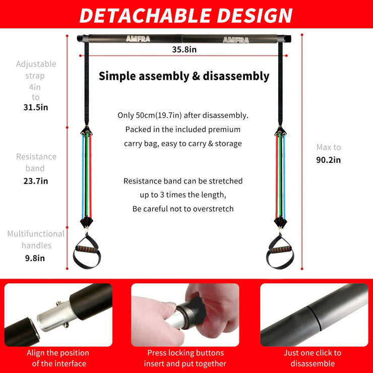 AMFRA Pilates Bar Kit with Resistance Bands for Men & Women